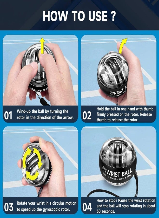 XMALL Torque Ball Hand Exerciser, Grip Strength Trainer, Auto-Start Colorful Lighting, Forearm Strengthener, Hand Strengthening Devices, Wrist Power Gyro Ball, Wrist Strengthener, Auto-Start(Black) - Image 5
