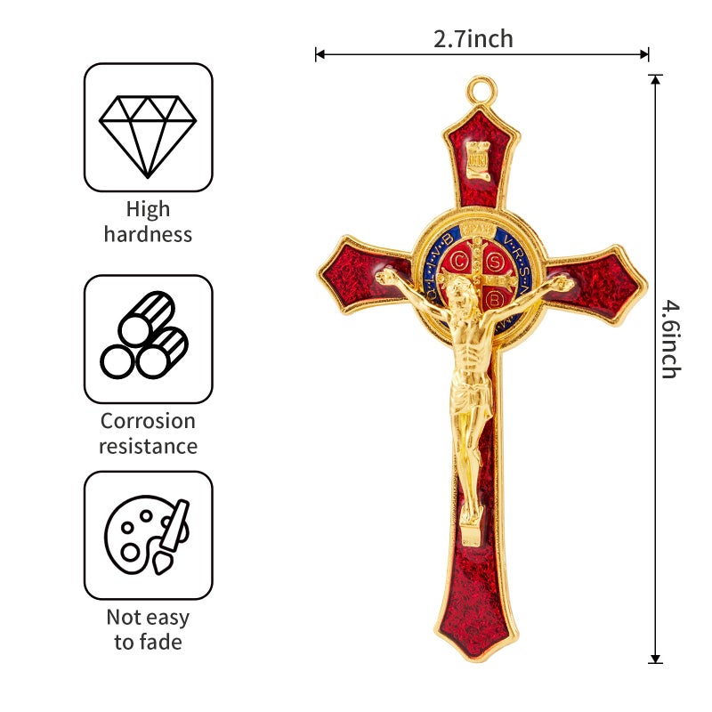Brilucky St Benedict Crucifix Red,Crucifix Wall Cross For Catholic Decor,Medalla De San Benito,Jesus Christ Hanging Cross Wall Decor,Crucifijo Del Perdon,Saint Benedict Medal Prayer For Home Decoration - Image 2