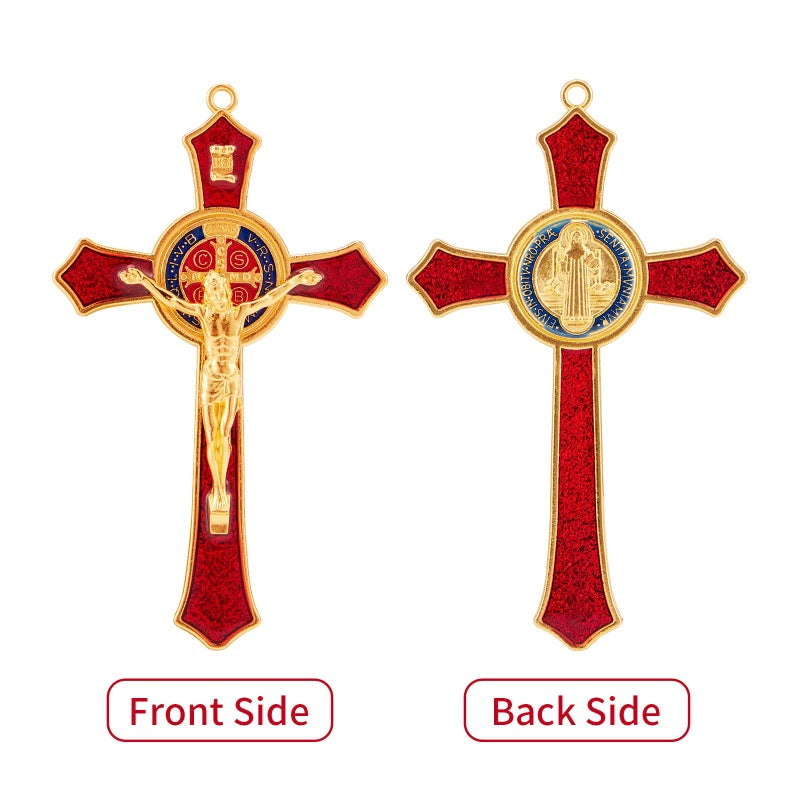Brilucky St Benedict Crucifix Red,Crucifix Wall Cross For Catholic Decor,Medalla De San Benito,Jesus Christ Hanging Cross Wall Decor,Crucifijo Del Perdon,Saint Benedict Medal Prayer For Home Decoration - Image 3