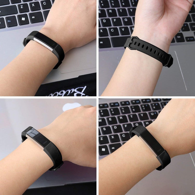 Tobfit Pack 2 Sport Bands Compatible with Fitbit Alta Bands/Alta HR/Ace, Soft TPU Replacement Wristbands with Metal Secure Buckle for Women Men (Black/Black, Small) - Image 4