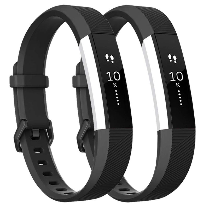 Tobfit Pack 2 Sport Bands Compatible with Fitbit Alta Bands/Alta HR/Ace, Soft TPU Replacement Wristbands with Metal Secure Buckle for Women Men (Black/Black, Small) - Image 1