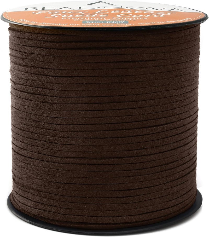BEADNOVA 3mm Faux Suede Cord Flat Leather Cord 100 Yards Roll Spool for Necklace Bracelet Jewelry Making Medium Brown - Image 2