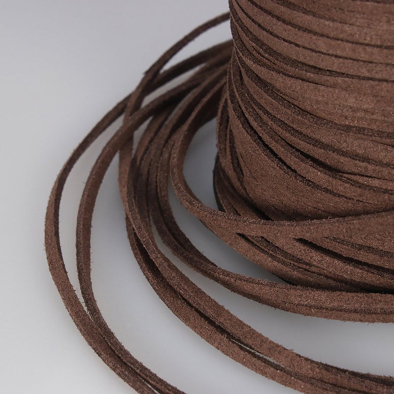 BEADNOVA 3mm Faux Suede Cord Flat Leather Cord 100 Yards Roll Spool for Necklace Bracelet Jewelry Making Medium Brown - Image 3
