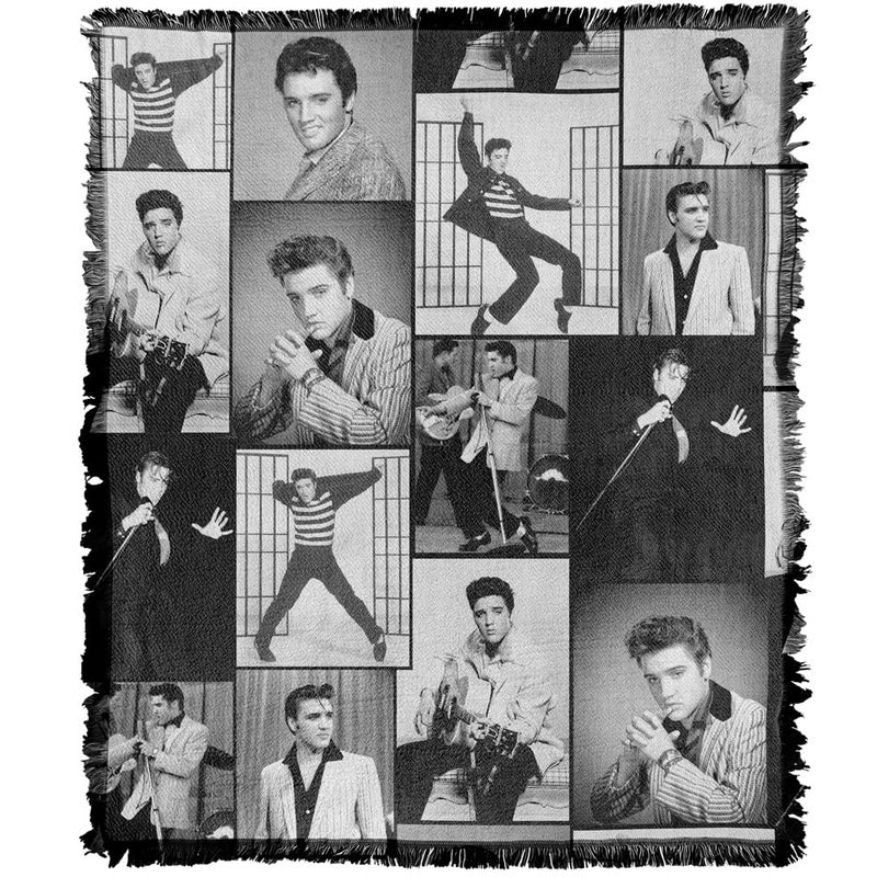 LOGOVISION Elvis Blanket 50x60 Photo Collage Woven Tapestry Cotton Blend Fringed Throw Blanket