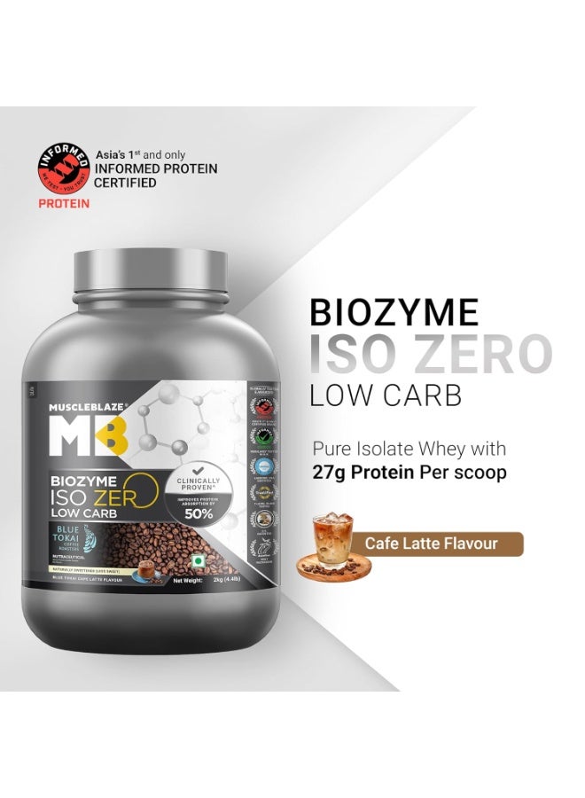 مسل بلايز MuscleBlaze Biozyme Iso-Zero، مسحوق بروتين مصل اللبن المعزول (Whey Isolate) منخفض الكربوهيدرات بنكهة "بلو توكاي" كافيه لاتيه (2 كجم / 4.4 رطل) | 27 جم من بروتين مصل اللبن المعزول في كل مكيال | تركيبة معززة للامتصاص (EAF) حاصلة على براءة اختراع من الولايات المتحدة الأمريكية - Image 3