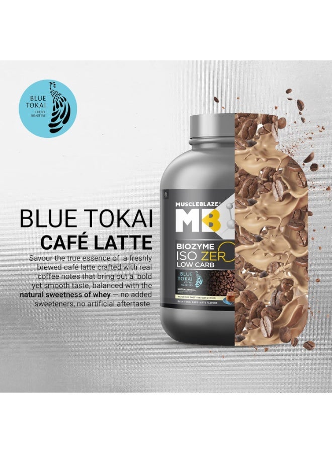 مسل بلايز MuscleBlaze Biozyme Iso-Zero، مسحوق بروتين مصل اللبن المعزول (Whey Isolate) منخفض الكربوهيدرات بنكهة "بلو توكاي" كافيه لاتيه (2 كجم / 4.4 رطل) | 27 جم من بروتين مصل اللبن المعزول في كل مكيال | تركيبة معززة للامتصاص (EAF) حاصلة على براءة اختراع من الولايات المتحدة الأمريكية - Image 2