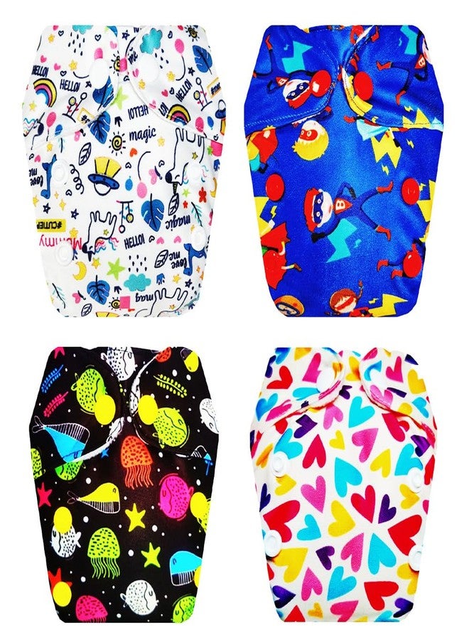 حفاضات قماشية فاخرة من دمبلدو للأطفال حديثي الولادة مع حشوة داخلية (عبوة من 4 قطع) | شعور بالجفاف والراحة | أزرار كبس قابلة للتعديل | مثالية لفصل الصيف الهندي | من 0 إلى 4 أشهر | للجنسين - Image 1