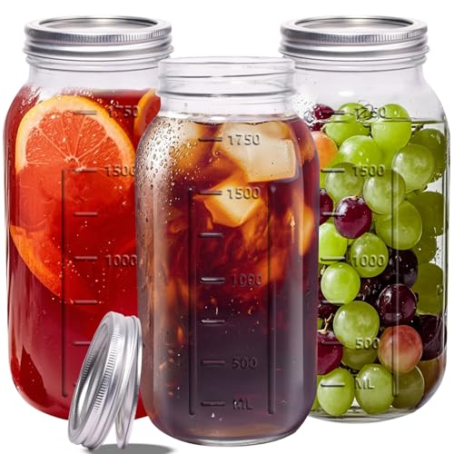 eleganttime 64 oz Mason Jar Wide Mouth 3 Pack,Large Half Gallon Mason Jar with Airtight Lid,Big 1/2 Gallon Big Mason Jars for Canning,Pickling, Fermentation and Preservation - Image 1