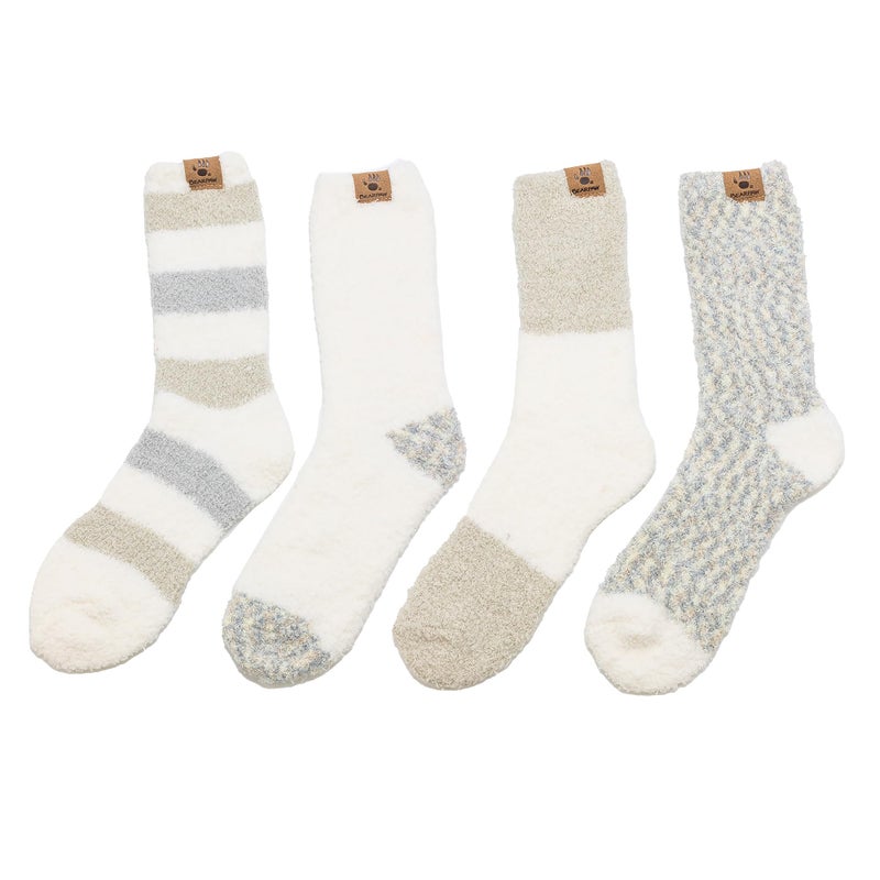BEARPAW 4 Pair Pack Cozy Super Soft Lounge Socks Multi Pattern Crew Socks, Moonbeam Stripe - Image 5