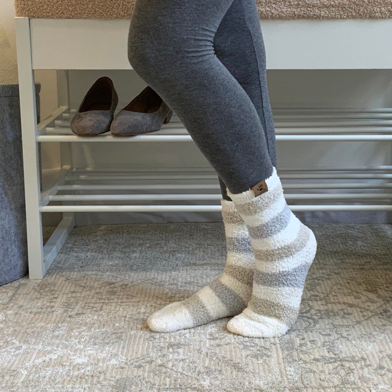 BEARPAW 4 Pair Pack Cozy Super Soft Lounge Socks Multi Pattern Crew Socks, Moonbeam Stripe - Image 2