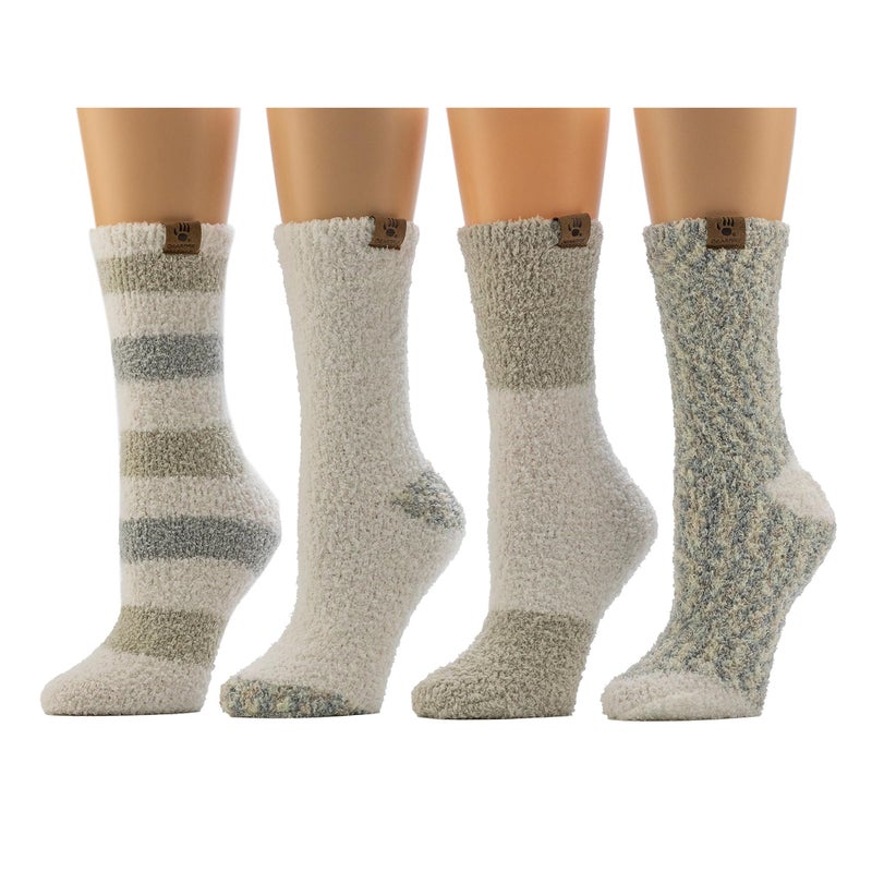 BEARPAW 4 Pair Pack Cozy Super Soft Lounge Socks Multi Pattern Crew Socks, Moonbeam Stripe - Image 1