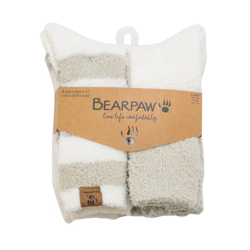 BEARPAW 4 Pair Pack Cozy Super Soft Lounge Socks Multi Pattern Crew Socks, Moonbeam Stripe - Image 4