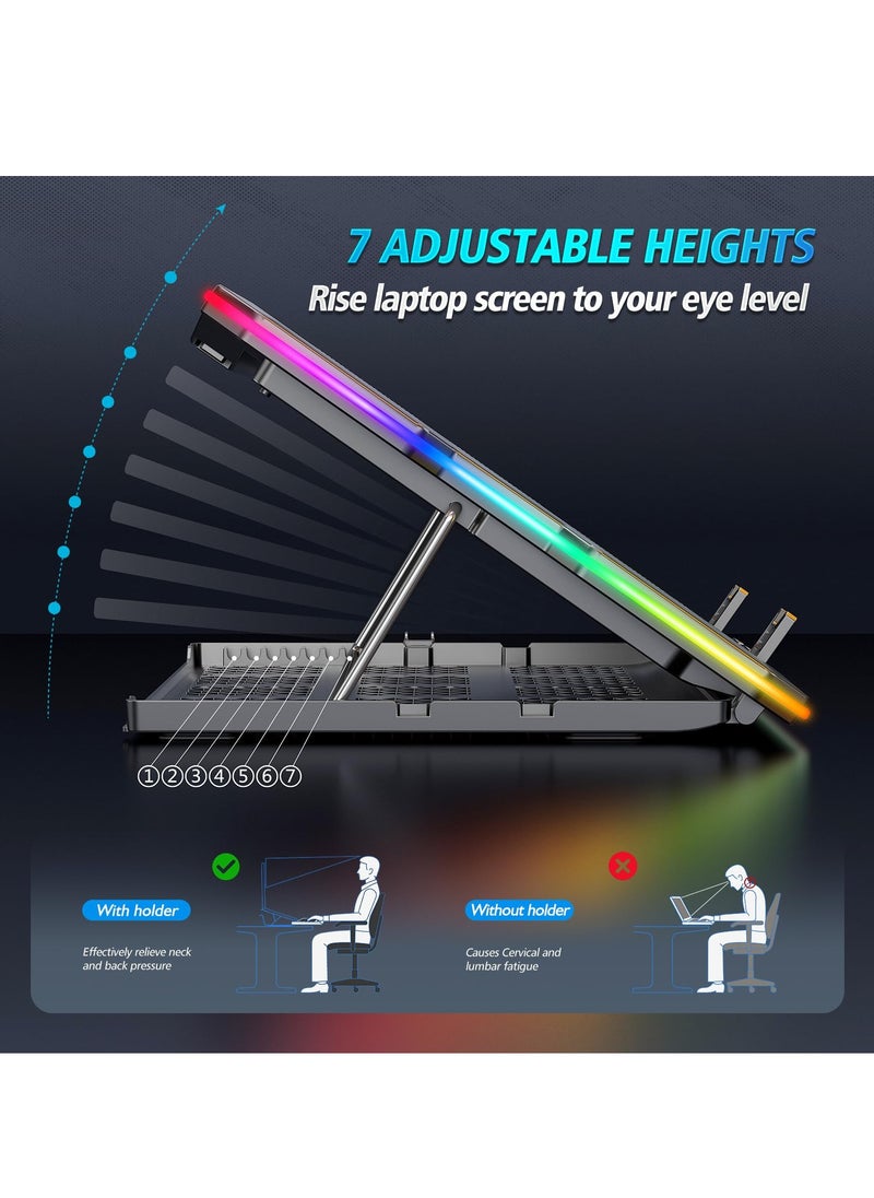 XiuWoo Laptop Cooling Pad, Gaming Laptop Cooler with 15 Quiet Fans for 12-17.3 Inch Notebook, Slim Portable RGB Laptop Cooling Stand with 7 Height Adjustable,2 USB Ports, Phone Stand  - Image 3