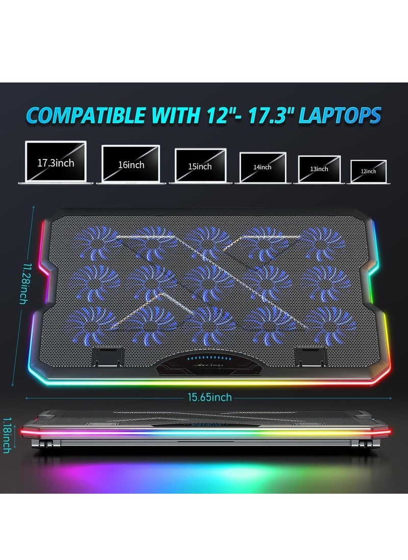 XiuWoo Laptop Cooling Pad, Gaming Laptop Cooler with 15 Quiet Fans for 12-17.3 Inch Notebook, Slim Portable RGB Laptop Cooling Stand with 7 Height Adjustable,2 USB Ports, Phone Stand  - Image 4