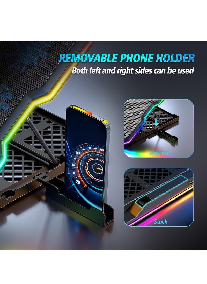 XiuWoo Laptop Cooling Pad, Gaming Laptop Cooler with 15 Quiet Fans for 12-17.3 Inch Notebook, Slim Portable RGB Laptop Cooling Stand with 7 Height Adjustable,2 USB Ports, Phone Stand  - Image 5