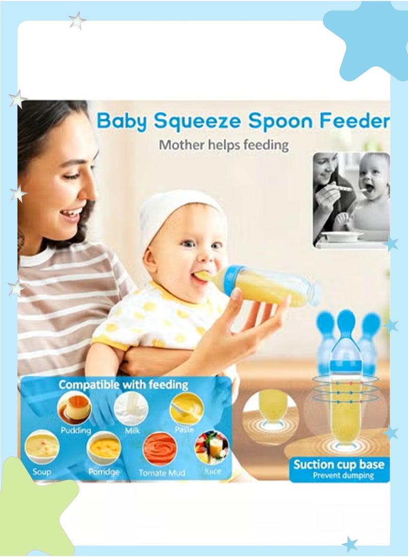 insular 7-Piece Baby Food Feeder Set, Baby Fruit Feeder Pacifier & Squeeze Feeding Bottle 90ml with Suction Base, Owl Fruit Feeder with 3 Sizes Mesh Pouches (S/M/L), Silicone Baby Weaning Set for 4m+ Babies, BPA-Free & Easy to Clean - Image 4