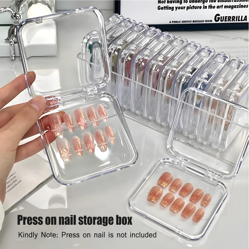 Samchilderlan 12Pcs Press on Nail Packaging Boxes, False Nail Container Organizer Clear Nail Display Case with 1 All-In-One Acrylic Storage Box and 30pcs Double-sided Adhesive Tape for Nail Art Salon Home Use - Image 2
