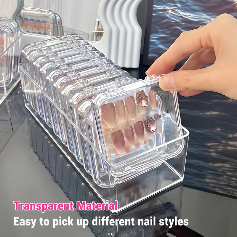 Samchilderlan 12Pcs Press on Nail Packaging Boxes, False Nail Container Organizer Clear Nail Display Case with 1 All-In-One Acrylic Storage Box and 30pcs Double-sided Adhesive Tape for Nail Art Salon Home Use - Image 3