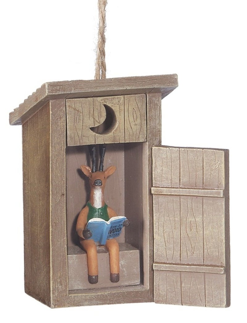 Midwest CBK Outhouse with Deer Inside Resin Hanging Christmas Ornament - Size 3.5 in. - Image 2