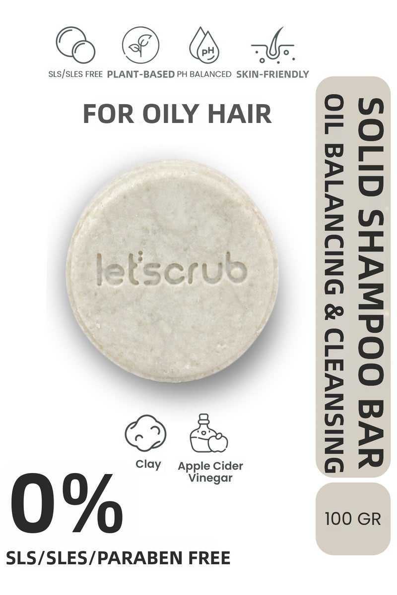 Balancing and Purifying Solid Shampoo Bar for Oily Hair 100 Gr | Clay + Apple Cider Vinegar | Sls/Paraben Free - Image 1