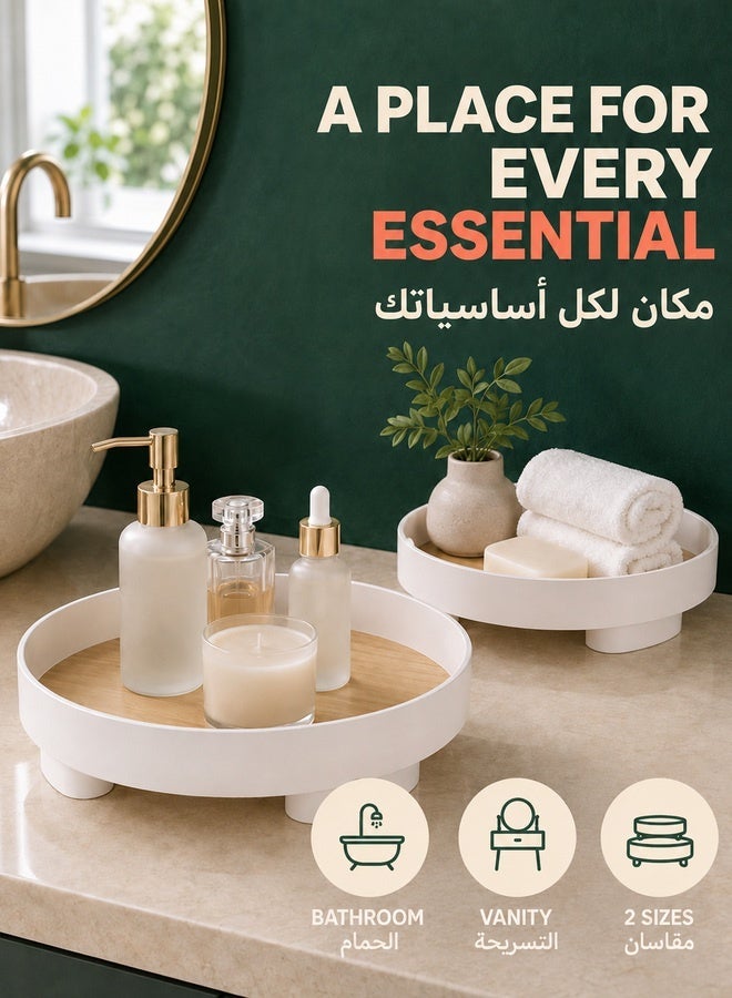 XiuWoo Pack of 2 round bathroom trays for counter countertop storage vanity tray dispenser plate serving tray decorative trays organizer - Image 2
