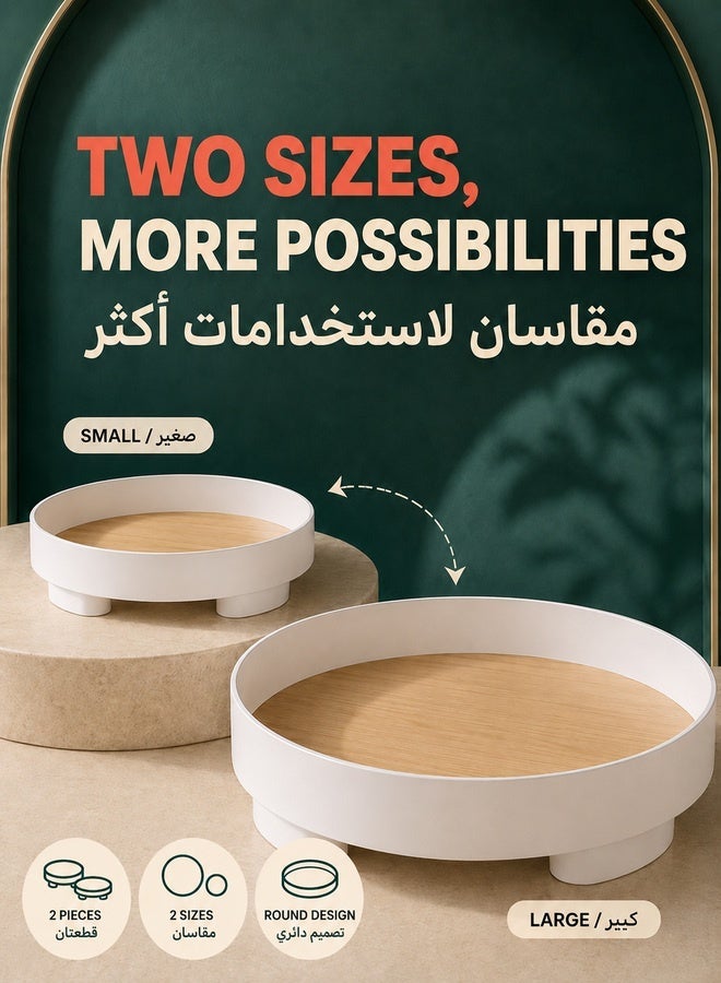 XiuWoo Pack of 2 round bathroom trays for counter countertop storage vanity tray dispenser plate serving tray decorative trays organizer - Image 3