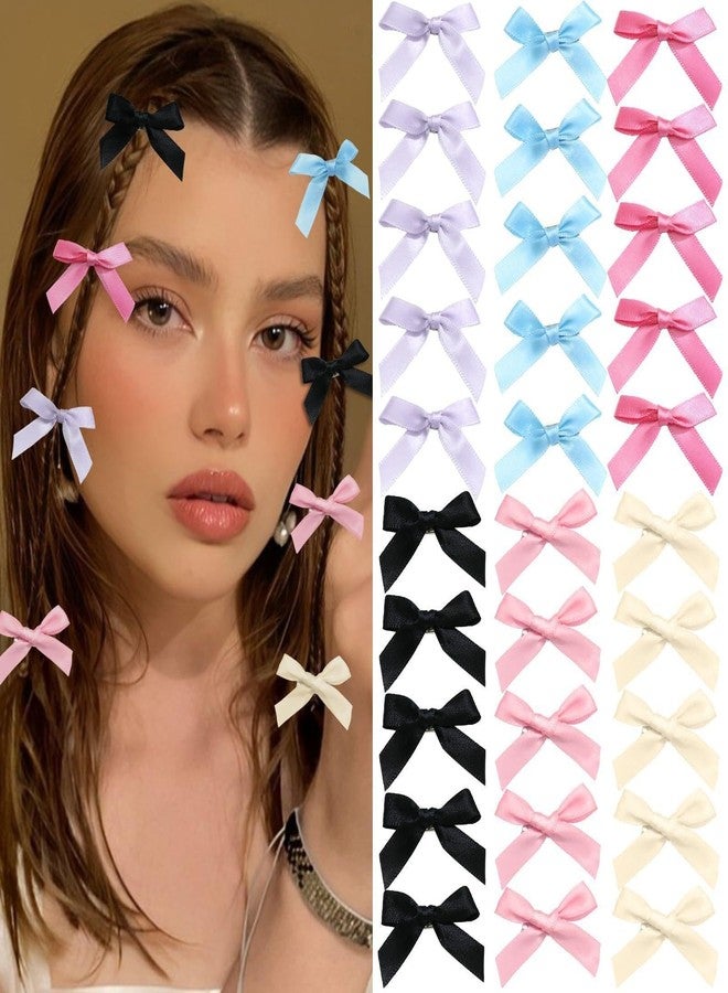 Shivashay 18 PCS Bow Hair Clips Satin Mini Bowknot Hair Bows Kawaii Bow Claw Clip Barrettes Ribbon Hairpins for Women Girls | (Multicolour) - Image 1