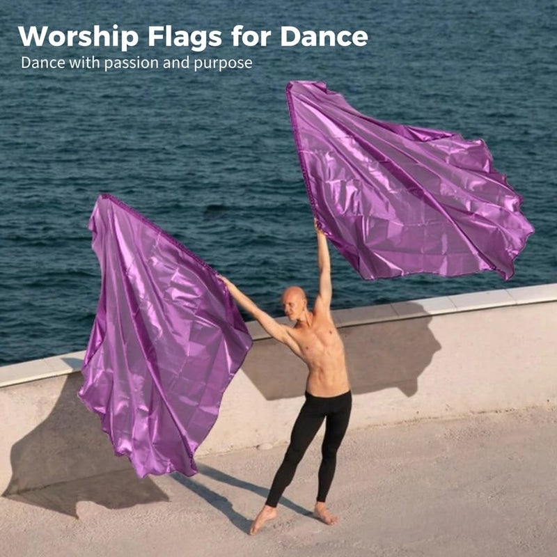 Violet 55 Inch Telescopic Worship Flags Pair With Soft Semicircle Dance Prop Poles - Image 3