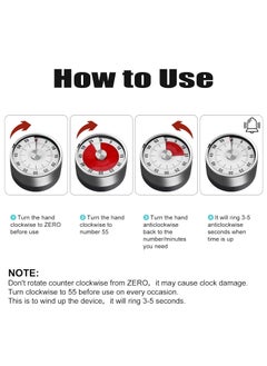 Mishrit Mishrit Kitchen Timer Magnetic, 60-Minute Visual Countdown Timer for Kids, Loud Alarm, Magnetic Back, Stainless Steel Face, Manual Kitchen Timer for Study, Cooking, Baking, and Classroom Use  - Image 2