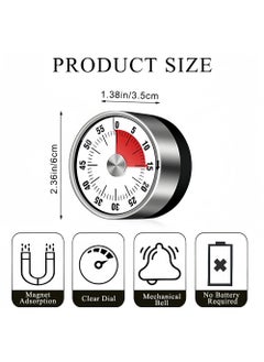 Mishrit Mishrit Kitchen Timer Magnetic, 60-Minute Visual Countdown Timer for Kids, Loud Alarm, Magnetic Back, Stainless Steel Face, Manual Kitchen Timer for Study, Cooking, Baking, and Classroom Use  - Image 3