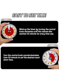 Mishrit Mishrit Kitchen Timer Magnetic, 60-Minute Visual Countdown Timer for Kids, Loud Alarm, Magnetic Back, Stainless Steel Face, Manual Kitchen Timer for Study, Cooking, Baking, and Classroom Use  - Image 4