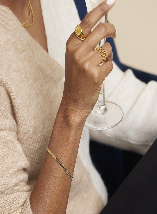 Shapes Studio 18K Gold Plated Herringbone Flat Chain Bracelet for Women/Men - Image 3