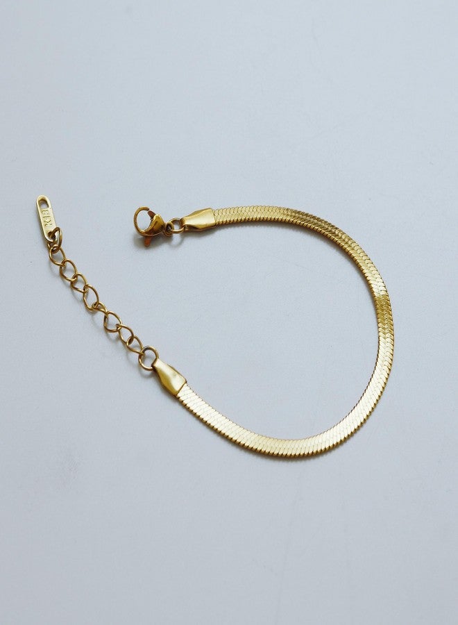 Shapes Studio 18K Gold Plated Herringbone Flat Chain Bracelet for Women/Men - Image 2