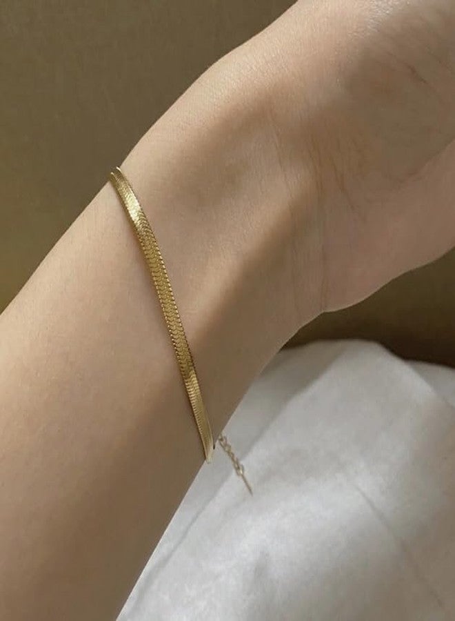 Shapes Studio 18K Gold Plated Herringbone Flat Chain Bracelet for Women/Men - Image 4