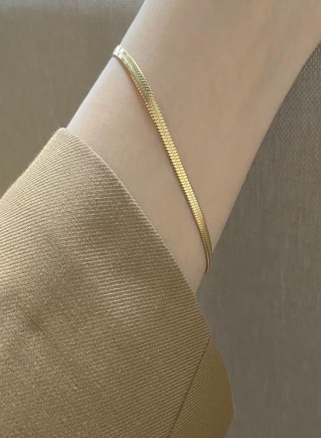 Shapes Studio 18K Gold Plated Herringbone Flat Chain Bracelet for Women/Men - Image 5