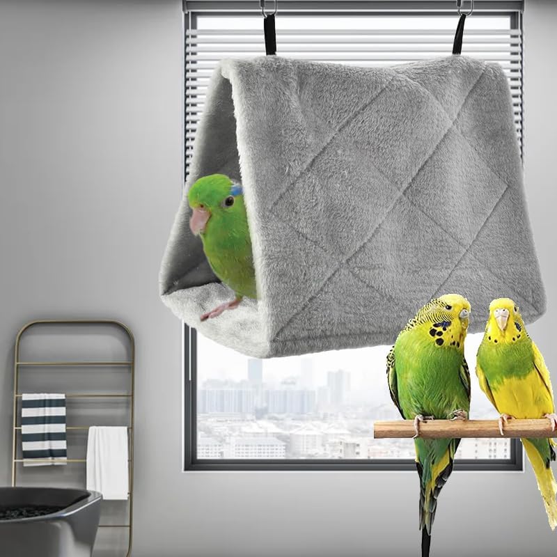 hokable Bird Nest Snuggle Hut Soft Plush Hammock Hanging Cage Tent for Birds Parrot Winter Warm Bed Pet Toy for Hamster Parrot Macaw Budgies Eclectus Parakeet Cockatiels Cockatoo Lovebird (M, Grey) - Image 3