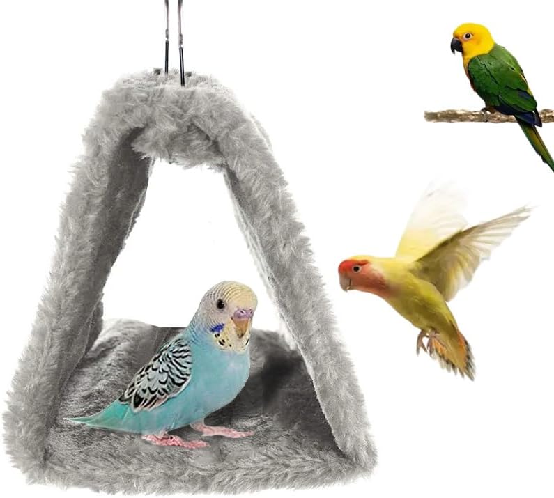 hokable Bird Nest Snuggle Hut Soft Plush Hammock Hanging Cage Tent for Birds Parrot Winter Warm Bed Pet Toy for Hamster Parrot Macaw Budgies Eclectus Parakeet Cockatiels Cockatoo Lovebird (M, Grey) - Image 1