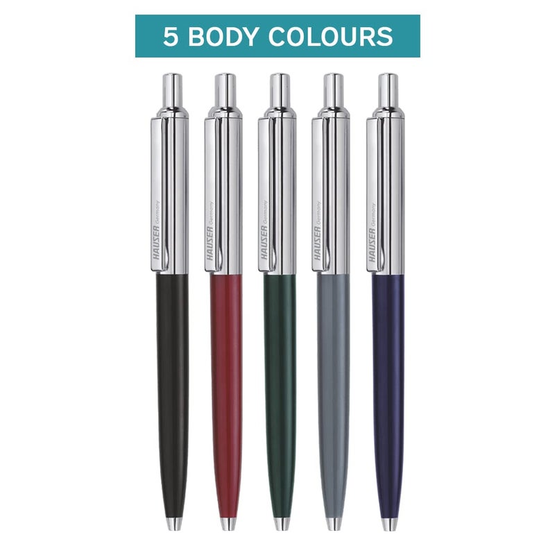 HAUSER Germany Berlin Half Metal Ball Pen Box Pack | Retractable Mechanism With Smudge Free Writing | Attractive Designer Pen | Smooth, Sturdy, Refillable Pen | Ideal For Gifting | Blue Ink,Pack of 5 - Image 4