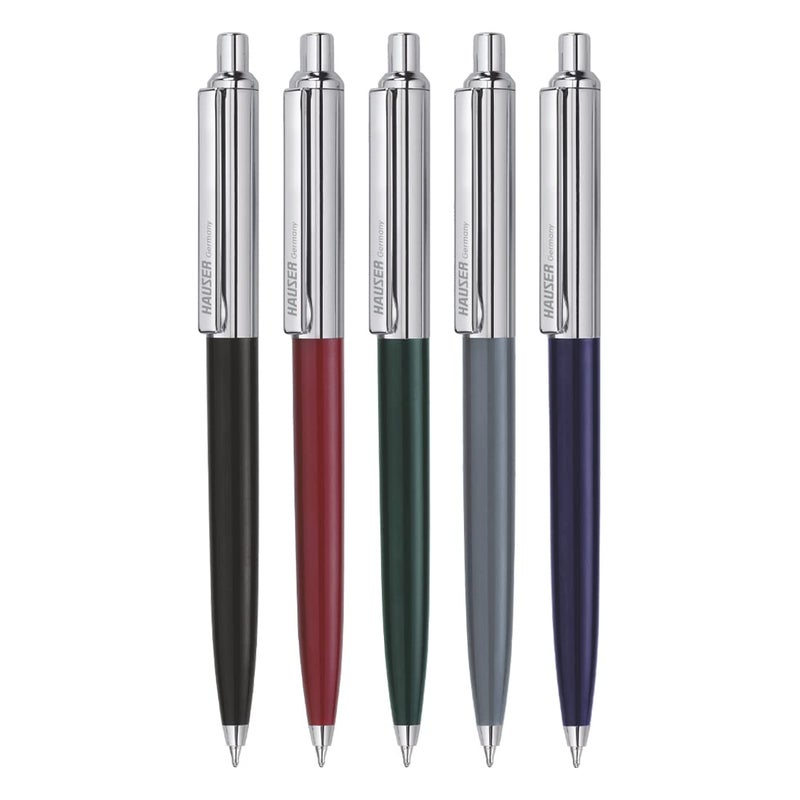 HAUSER Germany Berlin Half Metal Ball Pen Box Pack | Retractable Mechanism With Smudge Free Writing | Attractive Designer Pen | Smooth, Sturdy, Refillable Pen | Ideal For Gifting | Blue Ink,Pack of 5 - Image 1