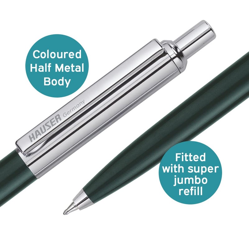 HAUSER Germany Berlin Half Metal Ball Pen Box Pack | Retractable Mechanism With Smudge Free Writing | Attractive Designer Pen | Smooth, Sturdy, Refillable Pen | Ideal For Gifting | Blue Ink,Pack of 5 - Image 3