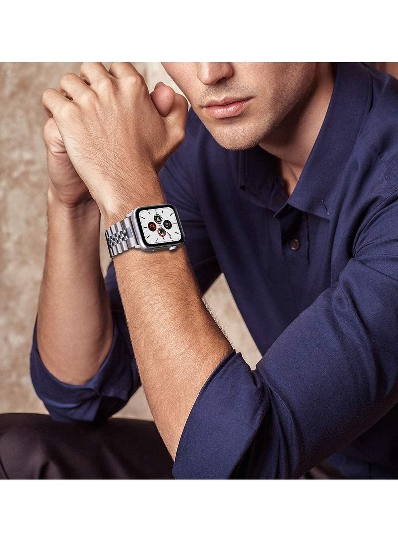 Compatible with Apple Watch Band 44mm 42mm 40mm 38mm Stainless Steel Heavy Band with Butterfly Folding Clasp Link Bracelet for iWatch Series 6/SE Series 5/4/3/2/1 MenSilver 44mm/42mm - Image 5