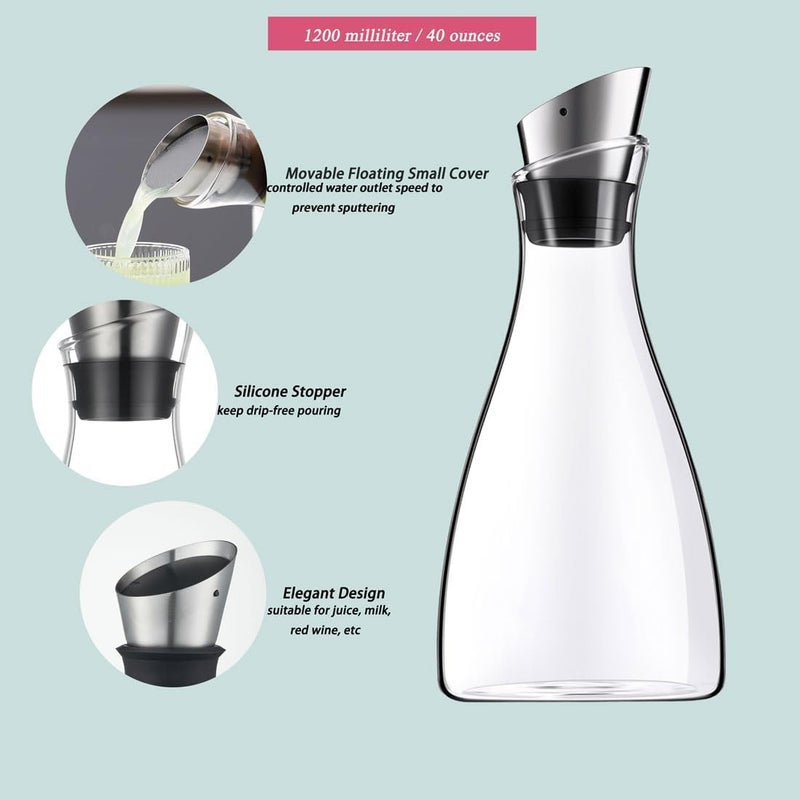 Purefold 40 Ounce Glass Carafe with Stainless Steel Lid, Ice Tea Pitcher, Juice jar, Tea & Coffee Maker, Perfect Drinkware for Hot and Cold Water Pitcher - Image 3