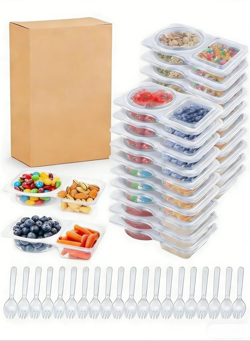 EETU Snack Containers,20pcs Reusable Snack Containers, Double-Compartment Condiment Containers with Lids, Meal Packaging Containers with Spoons for School, Kitchen,Office Lunches,and Takeout Sauces, - Image 1