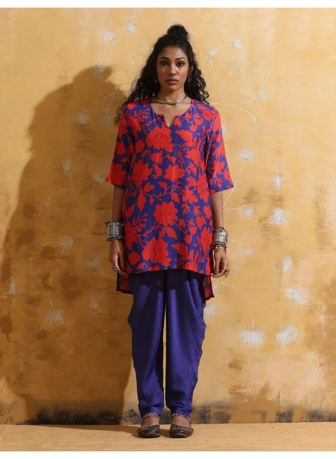 trueBrowns Purple Red Jaal Print Muslin Silk Dhoti Co-ord Set