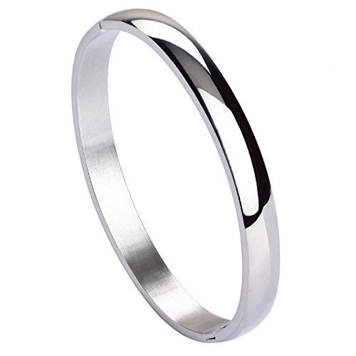 MILAKOO Womens Stainless Steel Brecelet 8MM Plain Polished Finish Silver Color Oval Bangle 7.1" - Image 1