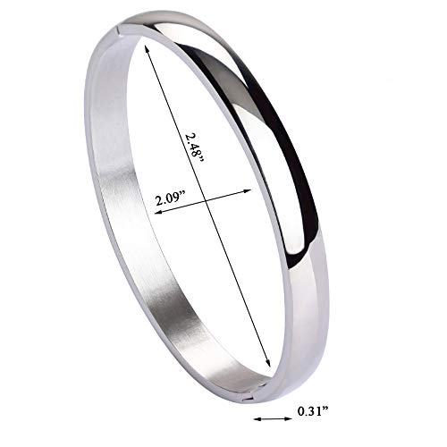 MILAKOO Womens Stainless Steel Brecelet 8MM Plain Polished Finish Silver Color Oval Bangle 7.1" - Image 4