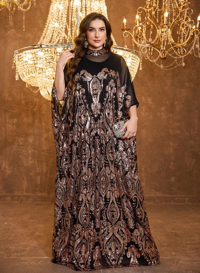 SUPGIR Plus Size Black Embellished Maxi Kaftan Dress - Image 1