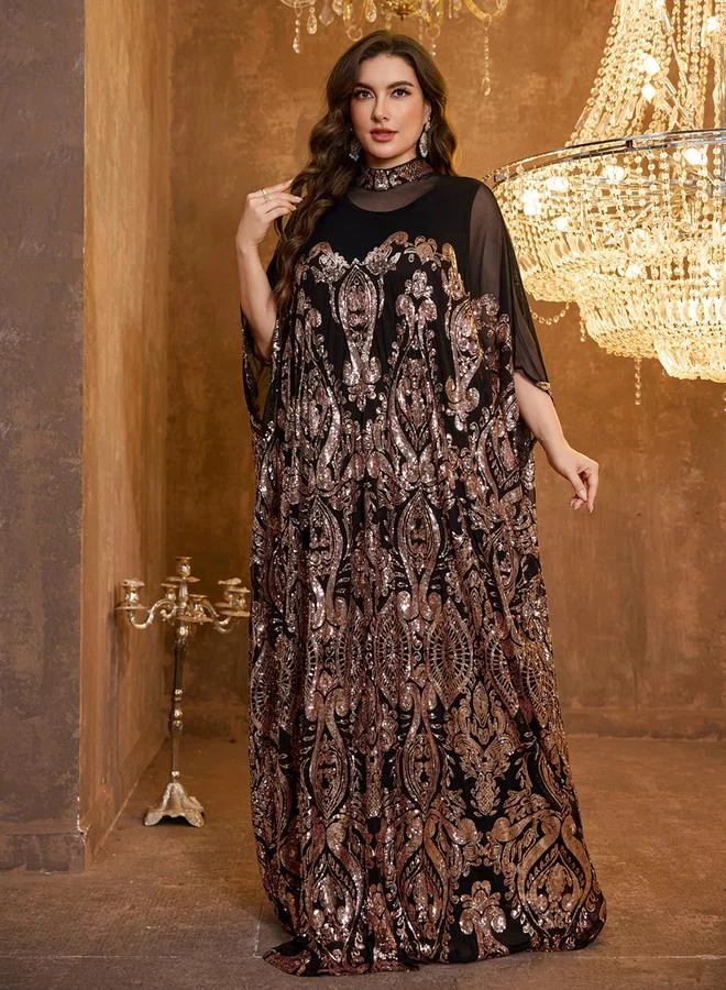 SUPGIR Plus Size Black Embellished Maxi Kaftan Dress