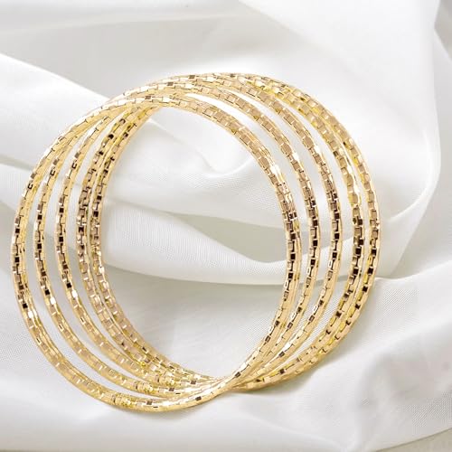 Peora Gold Plated Stylish Set of 6 Metal Bangles Bracelet Fancy Jewellery Gift for Women | Size - 2.6 inch - Image 3