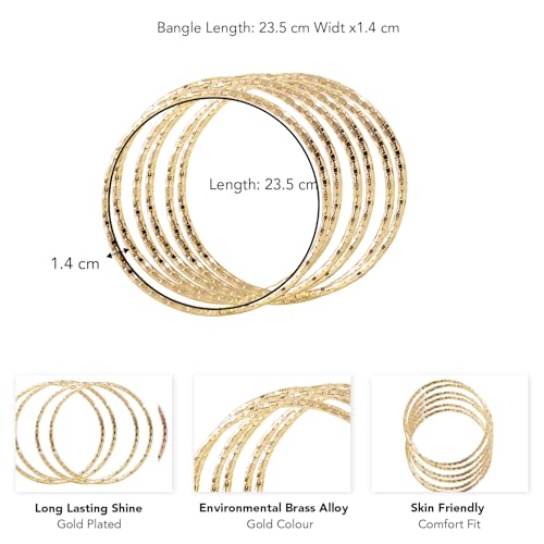 Peora Gold Plated Stylish Set of 6 Metal Bangles Bracelet Fancy Jewellery Gift for Women | Size - 2.6 inch - Image 4